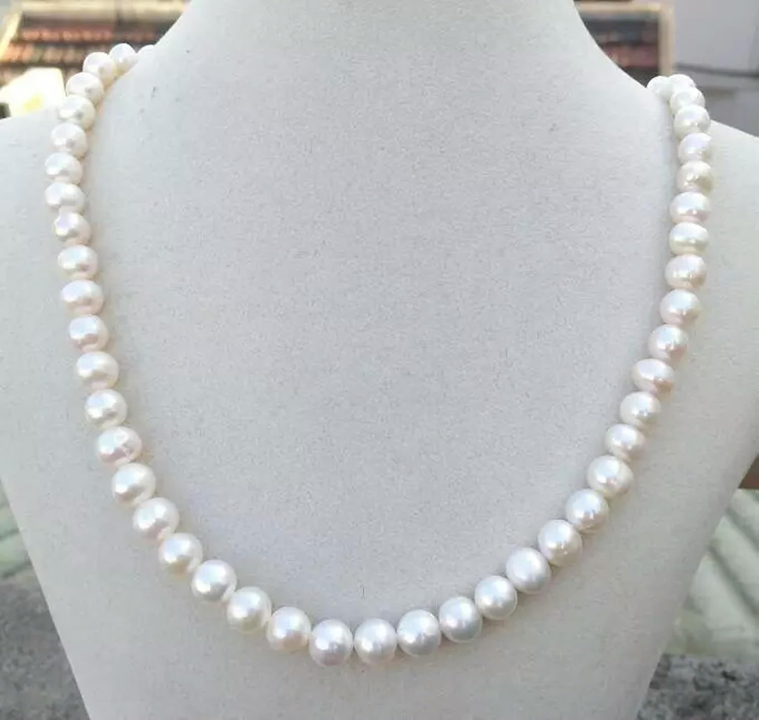 Collier de Perles Akoya Blanches Presque Rondes AAA 7-8 mm, 19 Pouces, Fermoir en Or 14 carats