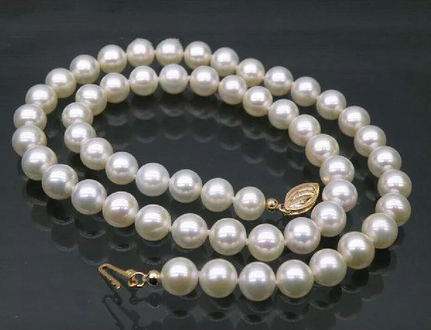 Collier de Perles Akoya Blanches parfaites AAA+ de 9 à 10 mm, Fermoir en Or Jaune 14 carats de 63 cm