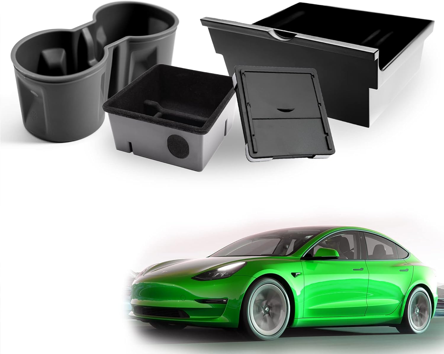 Shop4EV Set de cockpit compatible avec Tesla Model 3 Model Y Console centrale Organisateur Boîte secrète Porte-gobelet Accessoires de rangement