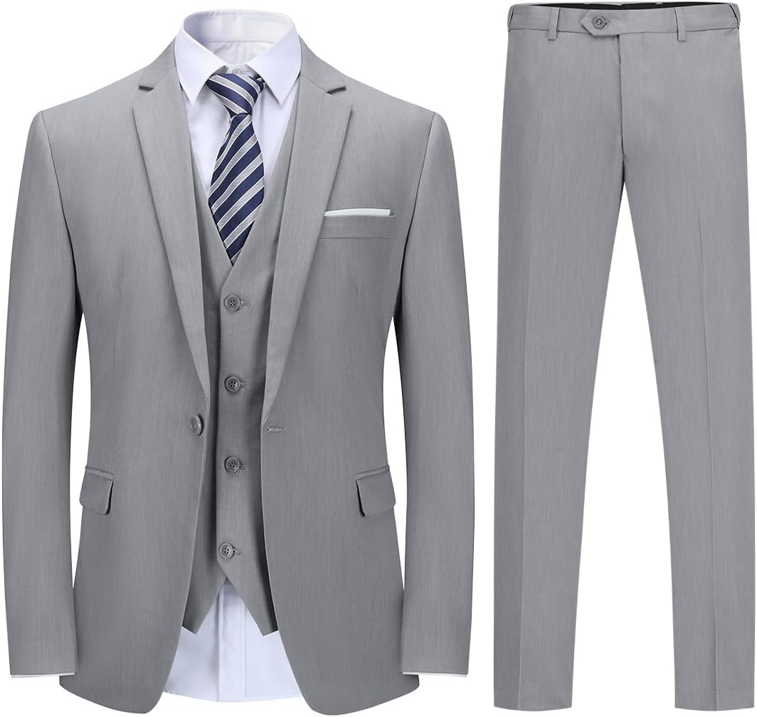 Costume Homme 3 Pièces Slim Fit Customes Mode Affaires M Gris Clair