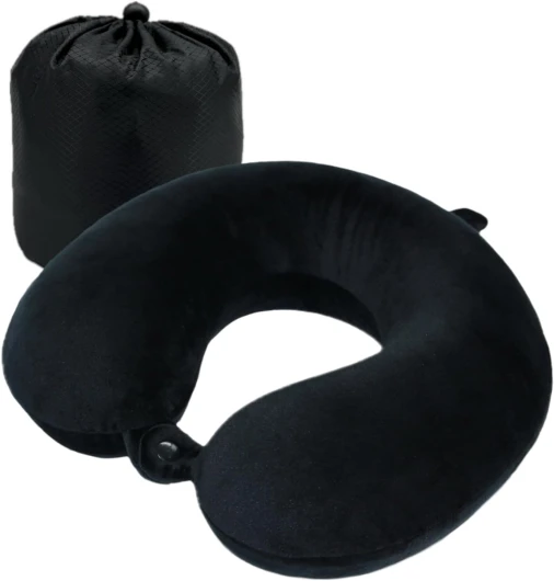 Rubotech Coussin de Voyage (Édition Donut) – 100% Mousse à Mémoire de Forme – Coussin de Cou en U avec Logo Brodé – Idéal pour Voyage, Avion, Voiture, Bureau & Maison, Lavable (Gris) (Noir)
