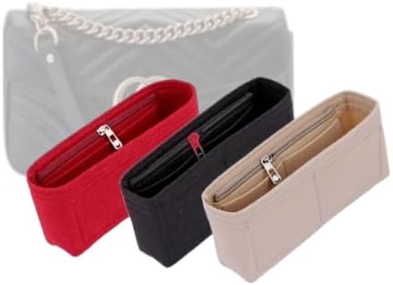 LinerLink Organiseur de sac pour mini sac Gucci Marmont (22 x 13 x 6 cm) - Insert de sac personnalisé fait à la main - Doublure de sac en feutre de 2 mm - Façonneur de sac à main pour femme (beige, Style B: Side Zipper Beige