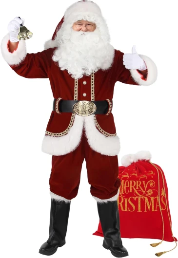 Ahititi Costume de Père Noël pour Homme Professionnel Luxueux 11 Pièces Costume pour Adultes Rouge Tenue pour Hommes Costume de Noël pour Adulte
