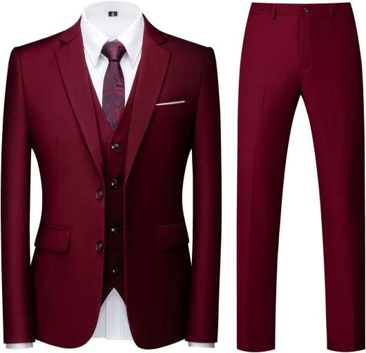Costume Homme 3 pièces Slim Fit Smoking Simple Poitrine à Deux Boutons Men Suits 3 Piece pour Mariage Business Fête Confort Blazer Veste et Pantalon Gilet