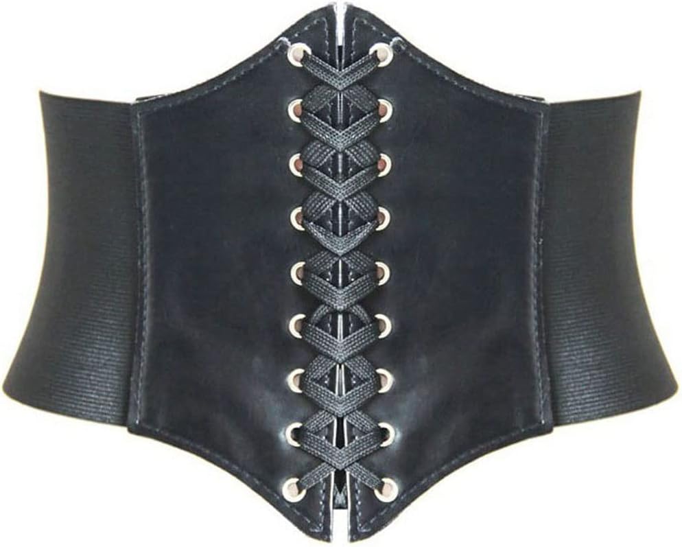 HANERDUN Corset à Lacets Ceinture Élastique Pour Femme - Cuir Rétro Cinch Quatre Tailles XL Noir