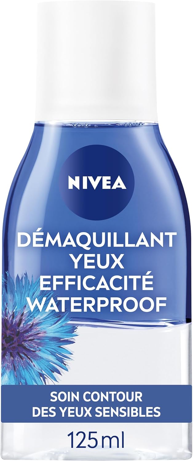 Démaquillant Yeux Double Action au Bleuet (1 x 125 ml), nettoyant visage enrichi en eau purifiée, soin visage femme pour tous types de peaux, format voyage Double Action au Bleuet 125Ml
