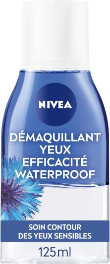 Démaquillant Yeux Double Action au Bleuet (1 x 125 ml), nettoyant visage enrichi en eau purifiée, soin visage femme pour tous types de peaux, format voyage Double Action au Bleuet 125Ml