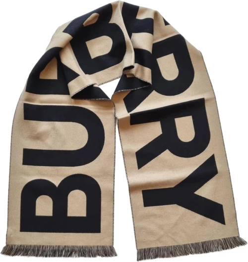 BURBERRY écharpe en laine 8057147 text rws woolfootball 188x33 cm noir et beige, Noir et beige.