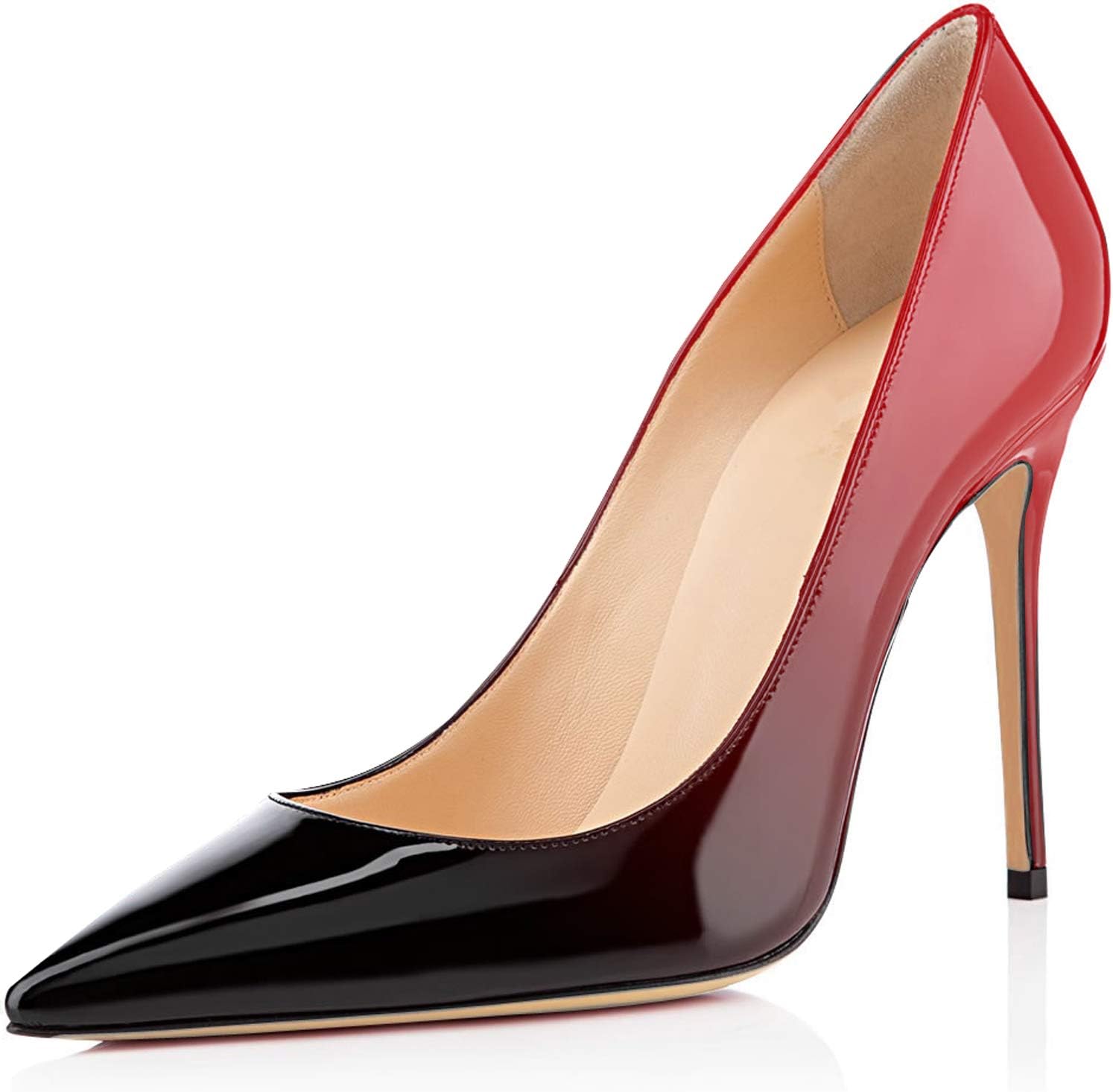 Women's Stiletto Heel Slip on Pumps High Heel 10 CM 4 Pouces Closed Toe Pointed Toe en Cuir Verni Noir pour Wedding Bride Party & Élégance Urbaine