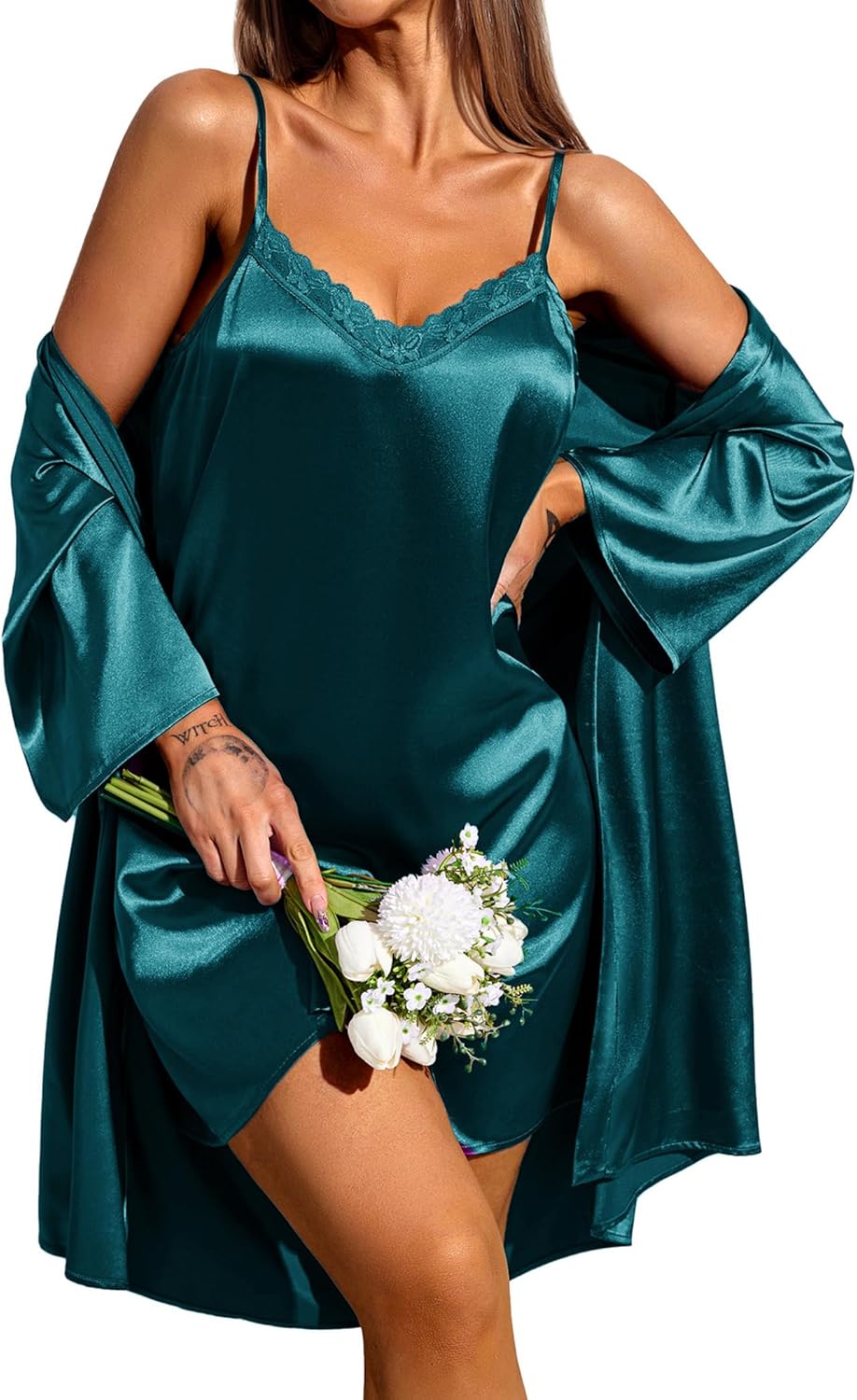 Femmes Robe de Chambre et Chemise de Nuit Ensemble Sexy 2 Pièces Robes Vêtements de Nuit S-XXL