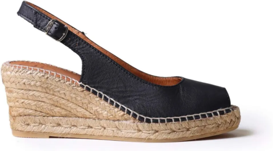 CROACIA - Espadrille compensée Style Peep Toe pour Femme en Cuir - 39 EU Noir