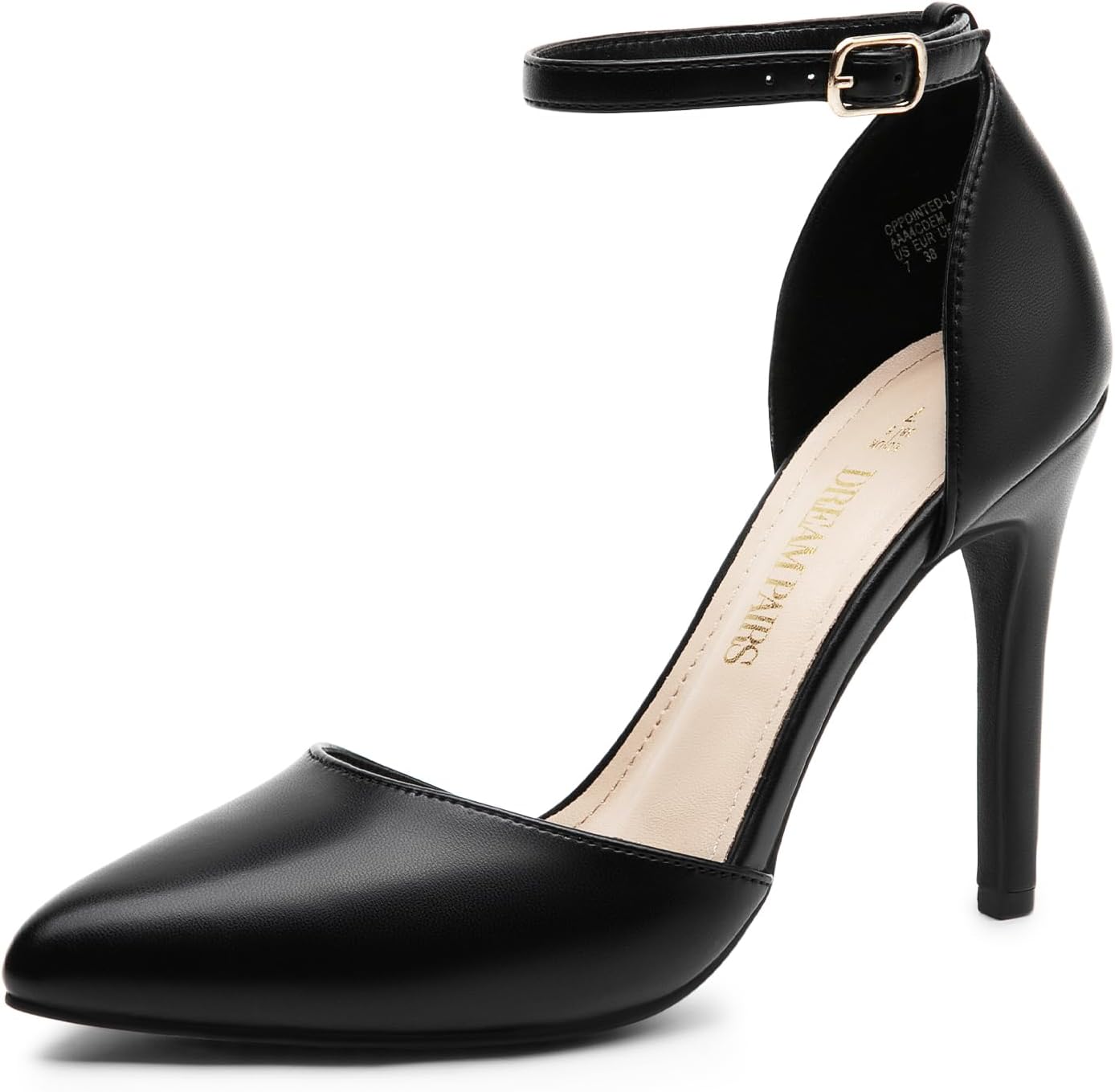 Escarpins Femme à Bout Pointu, Talons Aiguilles 10 cm avec Bride Cheville, Chaussures Élégantes pour Mariage, Soirée ou Sortie Habillée 40 EU Noir Pu