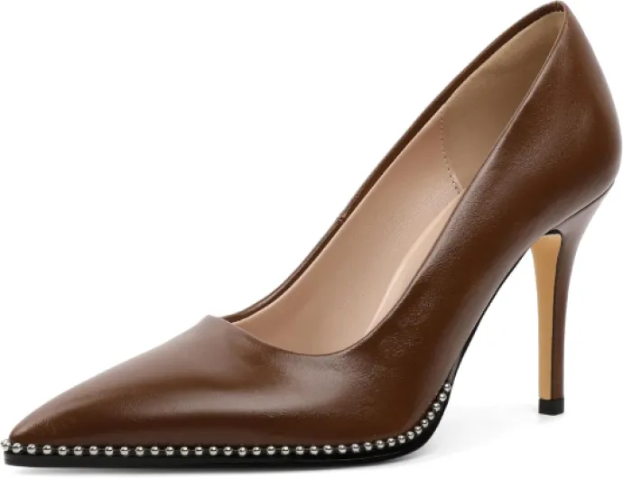 Escarpins Femme en Cuir Verni à Bout Pointu Talon Aiguille 9 cm pour Mariage Soirée & Événements Gala 39 EU Simili Cuir Marron