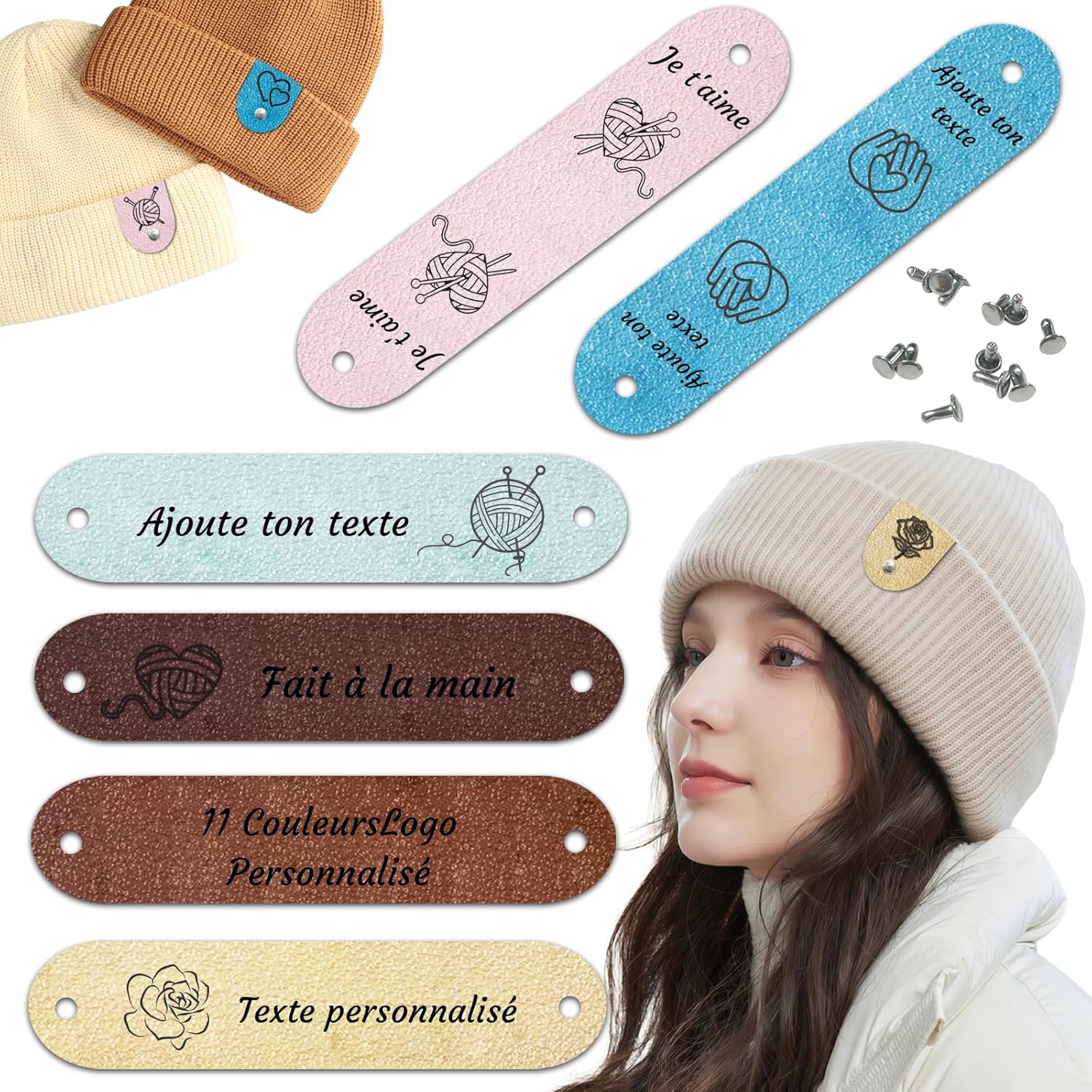 12 Pièces Étiquettes En Cuir Personnalisées Étiquettes Cuir PU Étiquettes Faites à Ia Main Pour Des Projets de Crochet et de Tricot Faites Main Pour Vêtements Chapeaux Écharpes Gants (7.62 * 1.5 cm) 7.62*1.5 cm