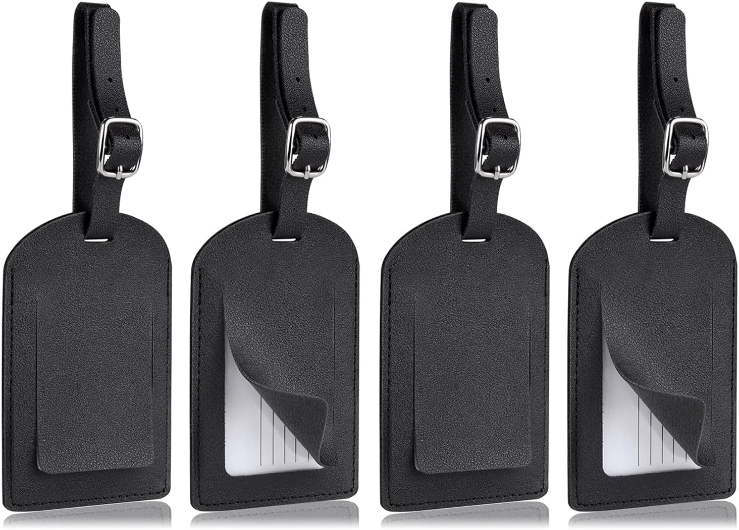 SEFIRST 4 Pièces Etiquette Valise, Etiquettes à Bagage, PU Cuir Bagage Peut être Écrit Réglable Étiquettes Valise, Pour Valise Voyage Avion, Porte Etiquette Valise Inscriptible Nom Adresse (Noir)