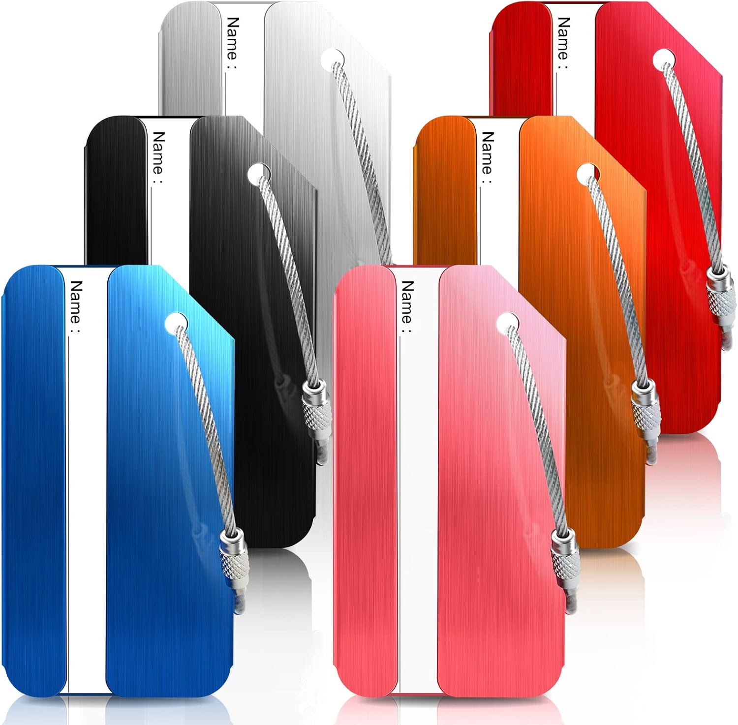 Wonwood direct Étiquettes à Bagages, Bagages Étiquettes Aluminium 6 Pièces, Étiquette de Valise, pour Bagages, sacs à Main, Valises, Étiquette D'identification 6 couleurs