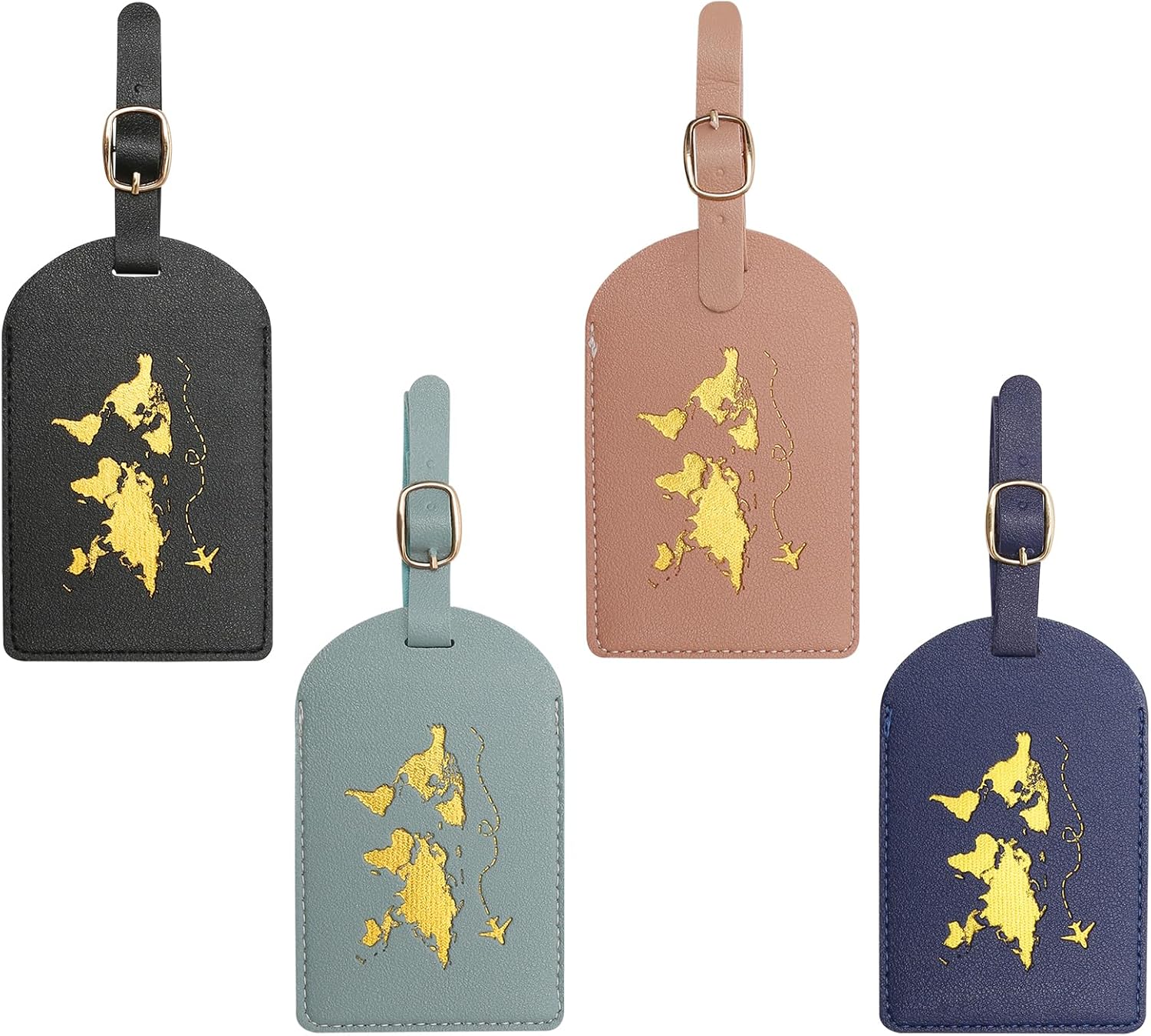 4 Pcs Etiquette Valise, Etiquette Bagage Valise en Cuir PU, Étiquette Valise Avion avec Carte D'identification de Nom, Etiquette Valise Voyage Avion