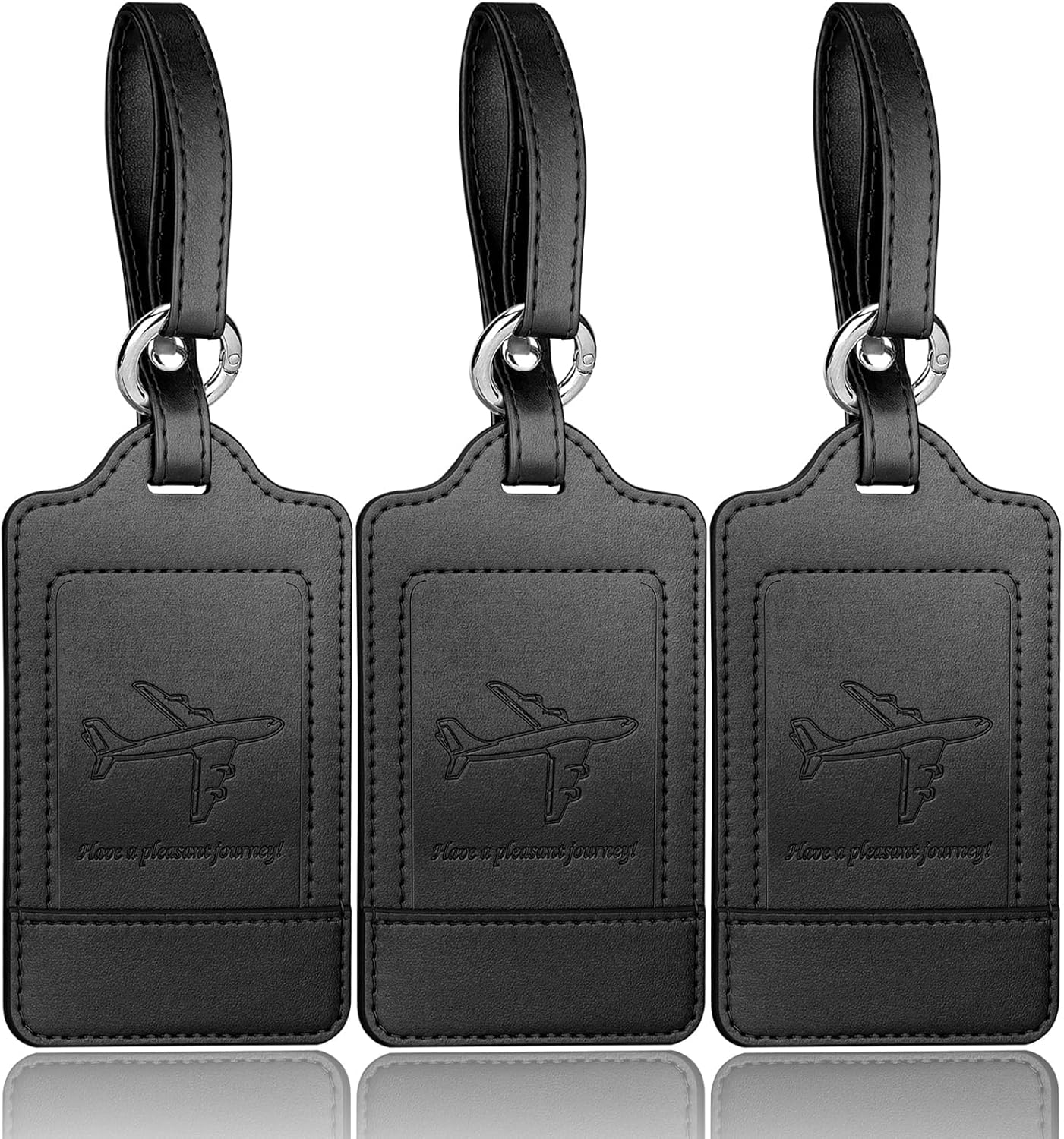 3 Pièces Etiquette Valise, Etiquette Bagage Valise, Voyage Avion, cuir PU, Durable, Esthétique, aide à l' Identification, Protection de la vie Privée Noir