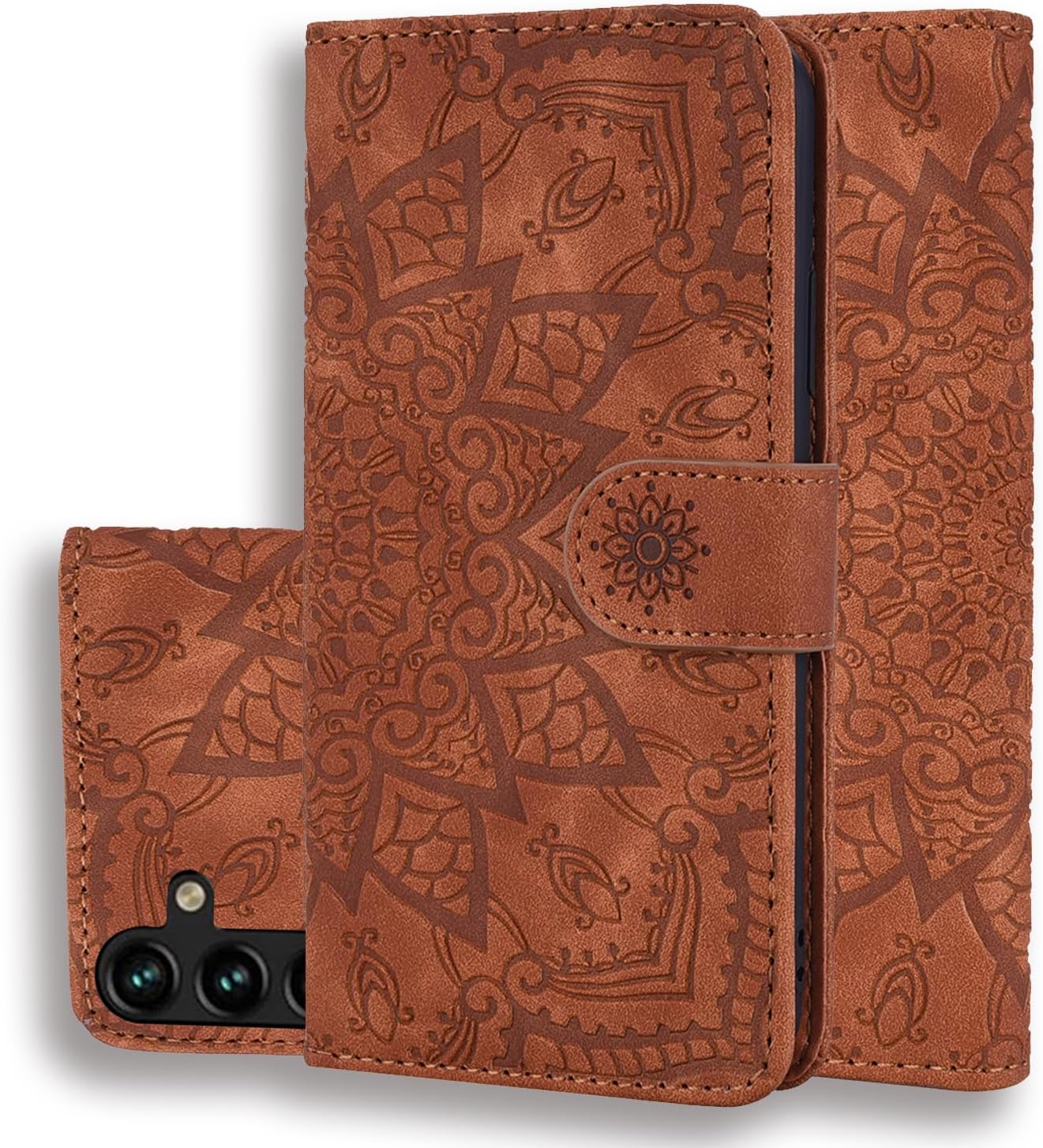 Coque pour Samsung Galaxy A55 5G Premium Cuir PU étui Portefeuille à Rabat Housse Flip Case Cover Mandala avec Support et Porte Cartes pour Samsung A55 Smartphone - Brun Samsung Galaxy A55 Brun