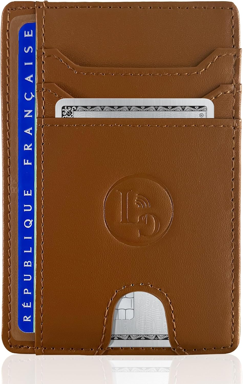 Porte-Carte bancaire en Cuir véritable – Slim, Compact, Anti RFID – Design élégant – Protège Carte sans Contact – Idée Cadeau Homme ou Femme – Étui sécurisé Marron