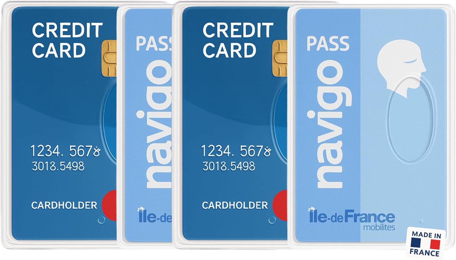 ® Lot de 4 Étuis Porte-Cartes Rigides Transparents (Fabriqués en France) Protection pour Cartes Bancaires, de Transport, Navigo, Étudiant