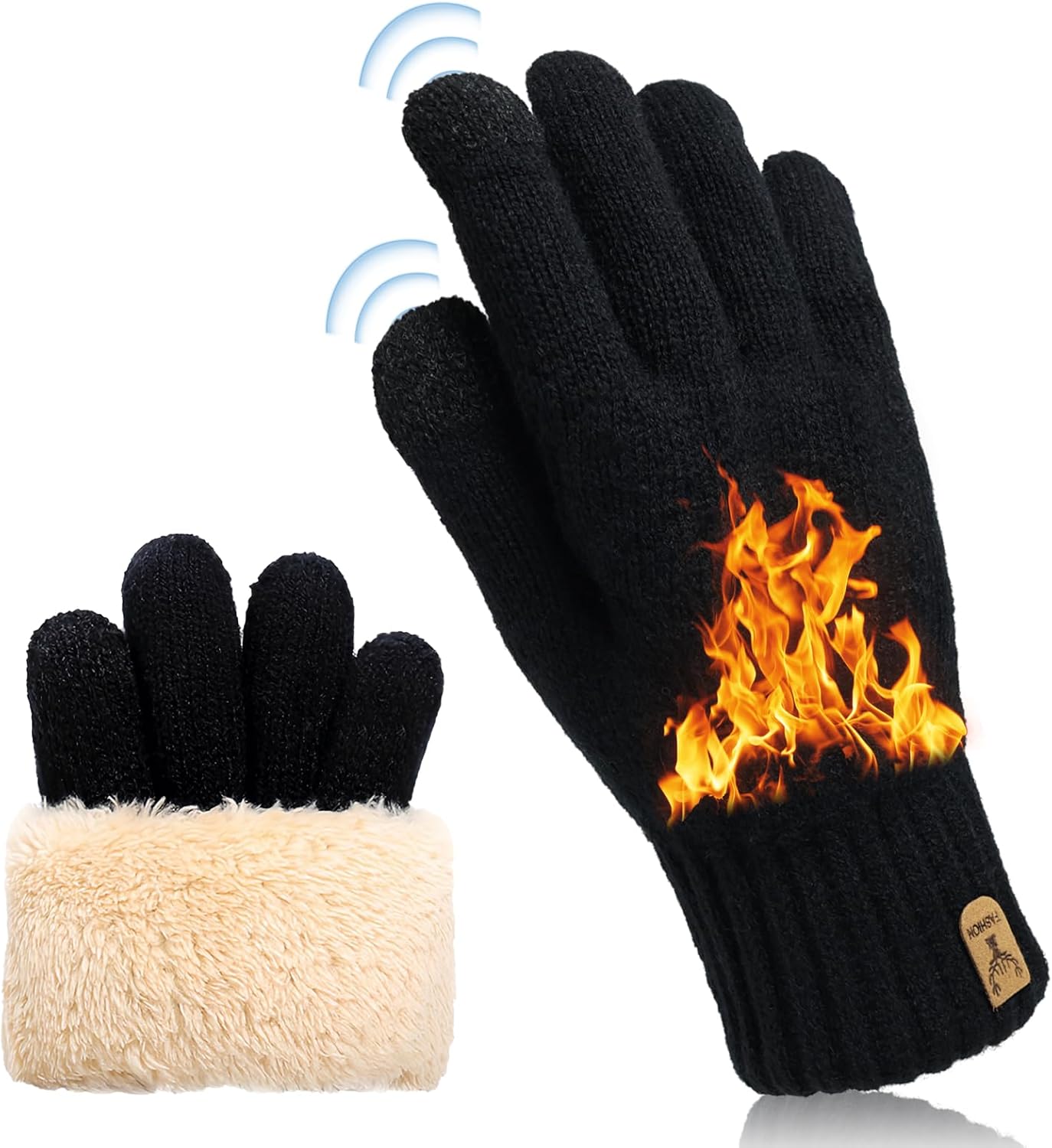 Gants Hiver Homme&Femme Tactiles Chaud Laine Gants avec Doublure en Polaire Thermique Gants Doublés de Peluche Épaisse d'hiver Chaud Gants pour Ski Vélo Conduite Extérieur Intérieur Sport