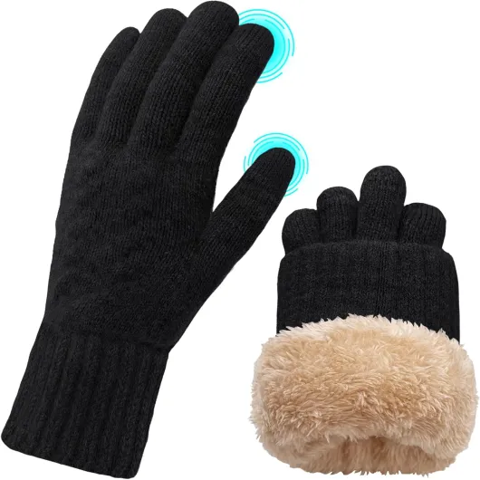 Ehsbuy Gants Hiver Femme Tactiles Chaud Laine Gants avec Doublure en Polaire Thermique pour Ski Vélo Conduite Outdoor Sport Fleece Black
