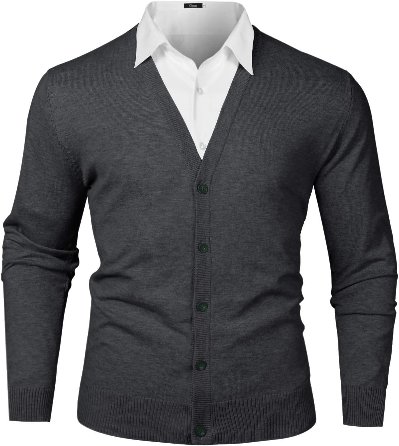 Cardigan Homme Gilets Pull Col en V en Coton Soft en Tricot à Manches Longues à Boutons Casual Couleur Unie XXL B-gris Foncé