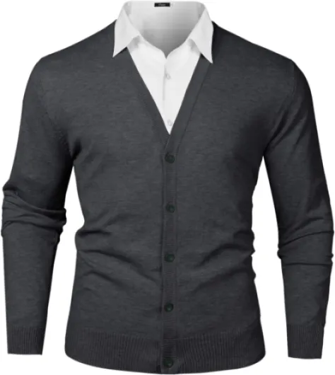 Cardigan Homme Gilets Pull Col en V en Coton Soft en Tricot à Manches Longues à Boutons Casual Couleur Unie XXL B-gris Foncé