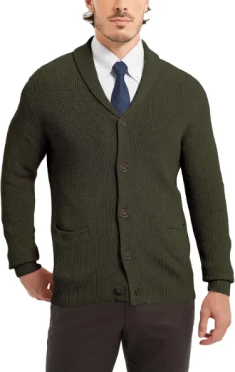 Cardigan Homme en Laine Mélangée à Col Châle Pull Gilet Boutonné en Tricot avec Poches XXL Armée Verte