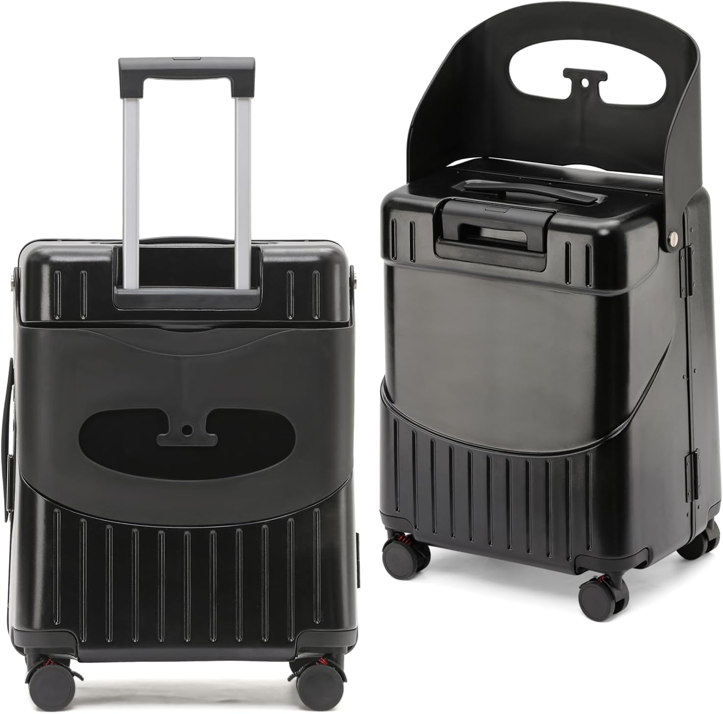 CyyKcc Valise pour Enfants avec Siège Intégré, 20 Pouces Valise pour Enfants avec 4 Roues Multi-Directionnelles Verrouillables, 53x35x28cm Valige Rigide Noire de Voyage