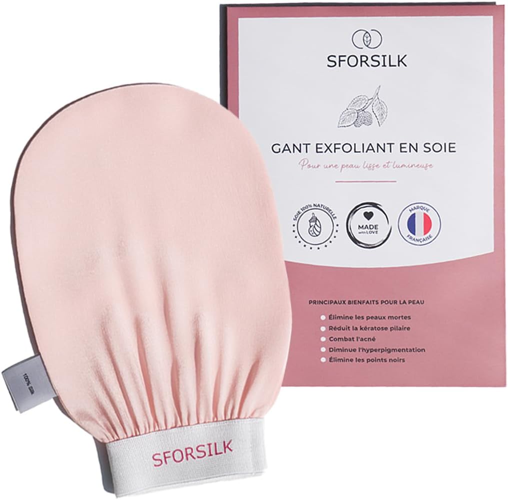 Gant exfoliant SOIE - Favorise le renouvellement cellulaire et enlève les peaux mortes sans savon - Gant en soie idéal pour les gommages sur peaux sensibles et plus doux que le gant kessa ou crin