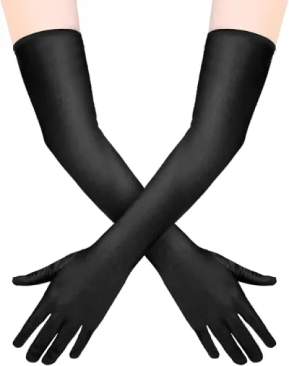 Gants Longs Femme, Gant Long, Gant Satin, Longs Élégants Gants pour Festival Costumée Danse Soirée… Noir
