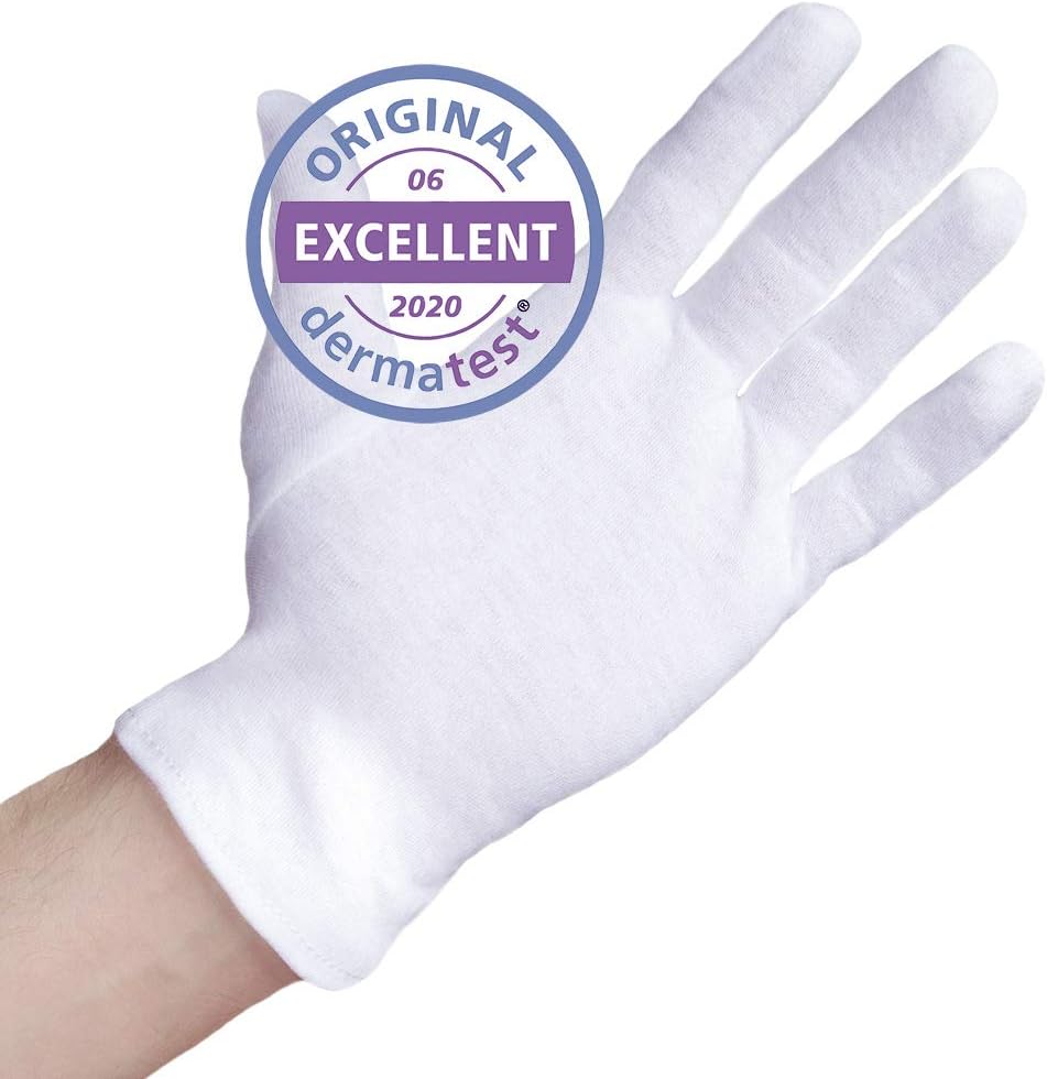 Gants coton blanc respirant pour peau sèche et sensible, Gants coton dermatologique avec routures renforcées,confortable pour jour et nuit - soins des mains, handcare, paquet de 3 3x Blanc M