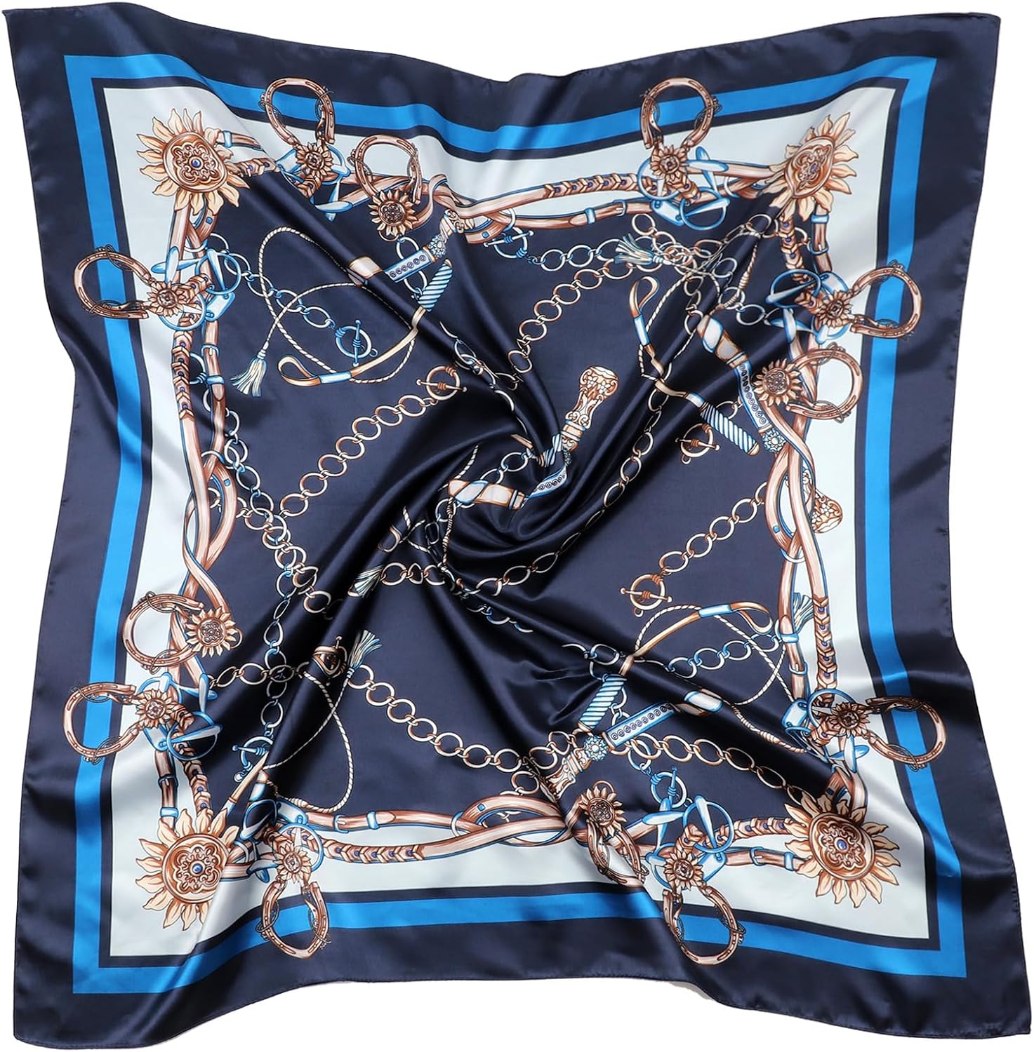 DRESHOW Femmes Grand Foulards Carrés Satin Foulards Cheveux Accessoires Soie Carrés Motifs Classiques Bandanas Plage 1 Pc Style 86-07