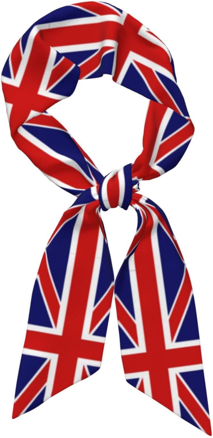 EdWal Foulards imprimés drapeau anglais, écharpe tendance pour femmes, écharpes en satin à angle oblique pour femmes, Noir , taille unique