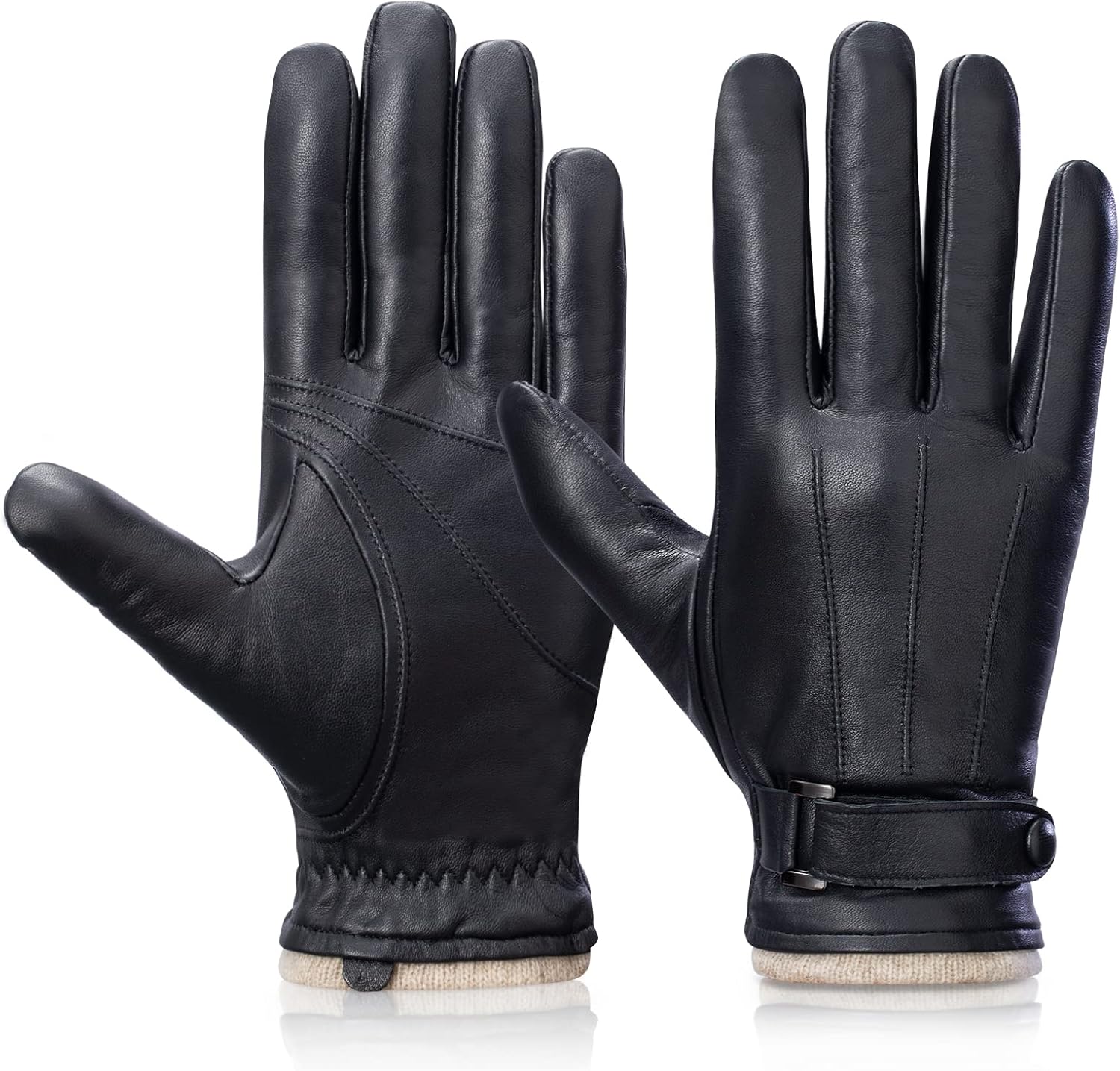 Grdnpro Gants d'hiver en cuir de mouton pour homme, doublure thermique en cachemire, écran tactile, textographie, robe, gants de conduite de moto