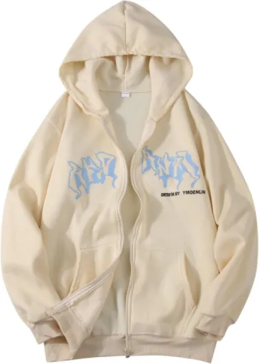 Generisch Sweat à capuche gothique pour homme - Lettres imprimées - Cardigan avec fermeture éclair - Y2K - Veste à capuche - Sweat à capuche - Automne - Veste de sport - Hip Hop - Veste de survêtement 3XL Kaki