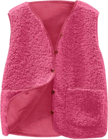 Wyongtao Veste Polaire Femme Sans Manche Gilet Femme Cachemire Chaud Manteau Thermique Automne Hiver 2025 Sherpa Waistcoat Casual Chic Et Elegant Gilets Blousons Boutons Cardigan Veste en Fourrure #04 Rose M