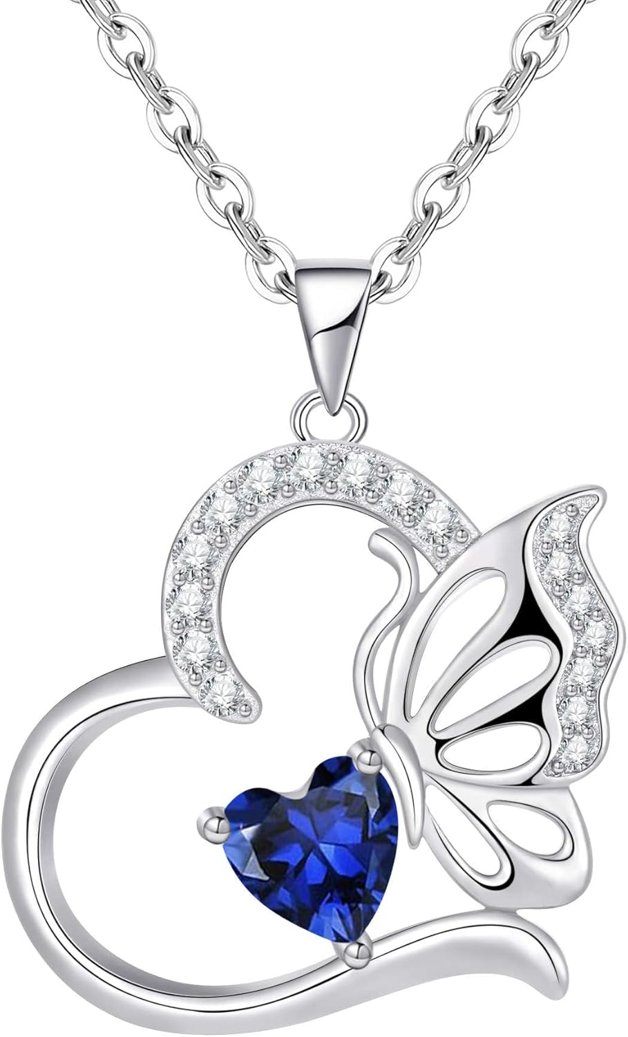 Collier Femme Argent Sterling 925 Coeur Papillon Décembre Pierre de Naissance Pendentif Bijoux Anniversaire 09-Bleu Royal