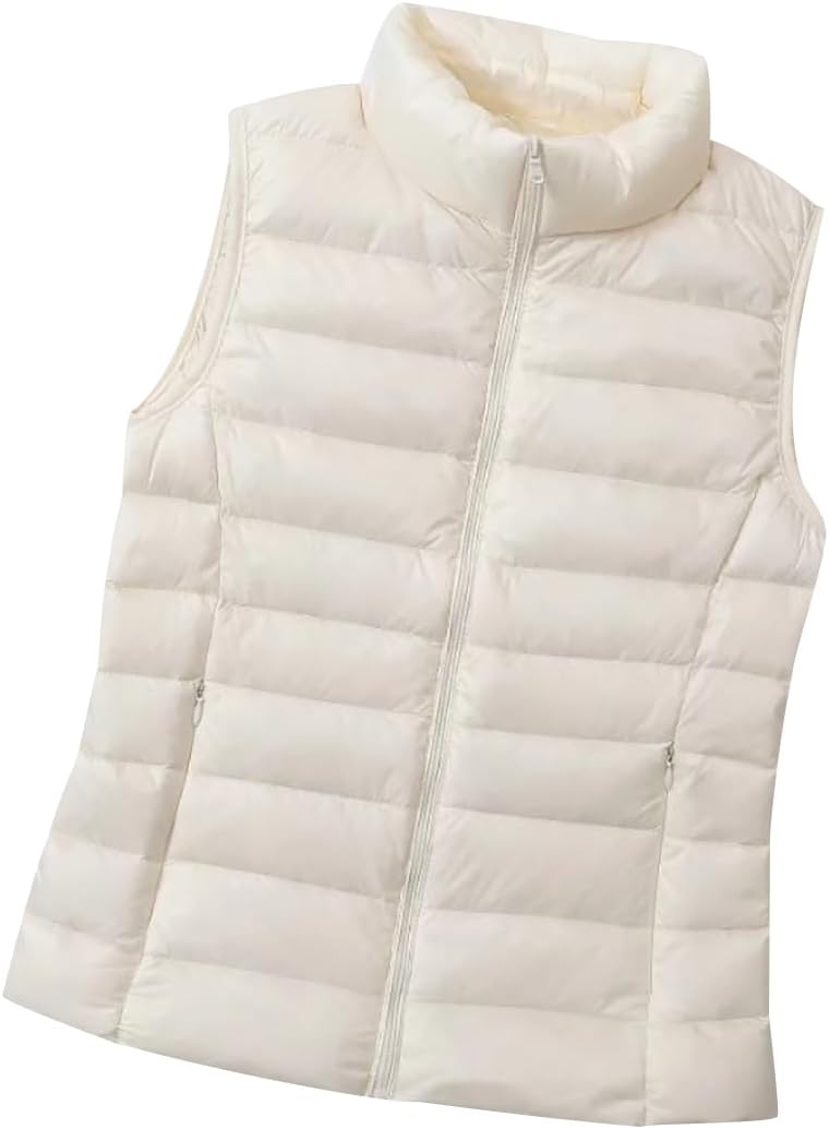 Doudoune Legere sans Manches Femme Gilet Duvet sans Manche Femme Veste Doudoune Légère Fine sans Manche Femme Gilet Matelassé sans Manches Femme Blouson Rembourré Manteau sans Manche Femme 3XL Blanc