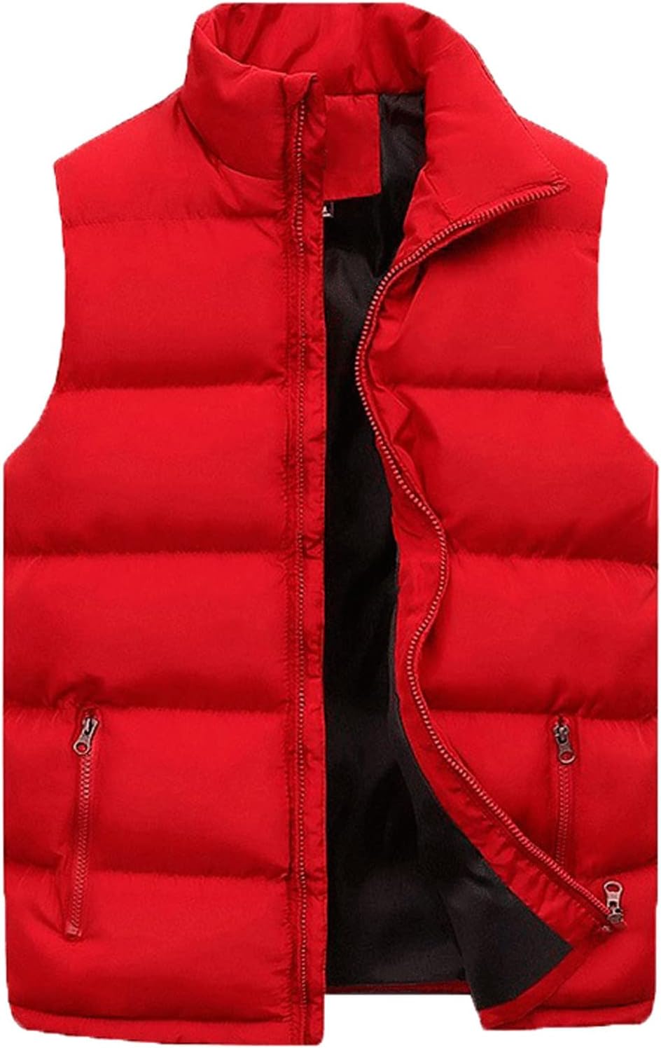 Gilet matelassé pour homme - Légèrement isolé - Gilet de sport pour homme - Gilet en duvet avec col montant - Doudoune rembourrée - Gilet sans manches pliable - Avec poches zippées - Gilets de L Rouge