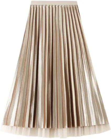 Generisch Action Adventure Jupe mi-jupe plissée en velours doré pour femme avec jupe plissée longue et taille haute des deux côtés Beige Taille unique