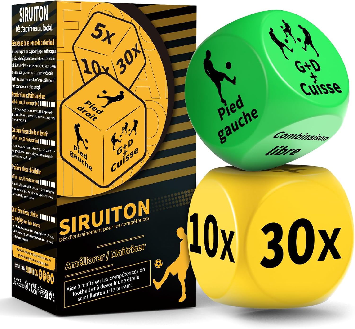 Dés d'entraînement de Football (2 pièces) Jeu Portable pour améliorer Passes et dribbles,Cadeau Enfants & Adultes Idéal Fans de Foot