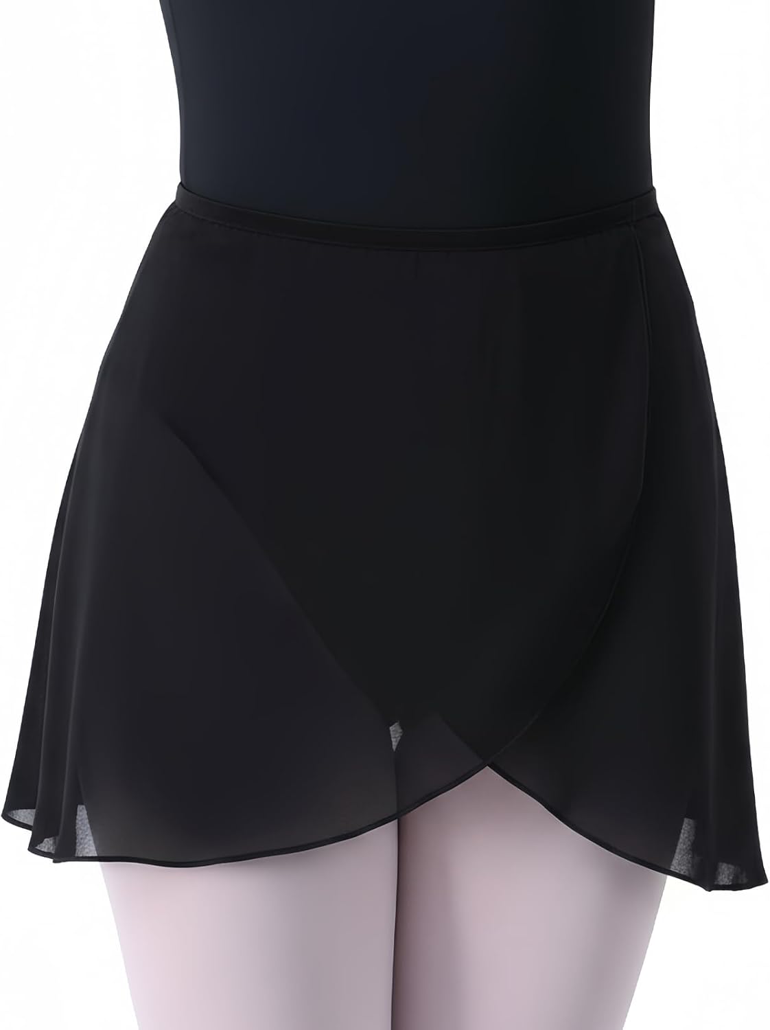 Jupe de Ballet Danse Portefeuille en Mousseline pour Enfants Femme avec Ceinture Cravate L Noir (Taille Élastique)