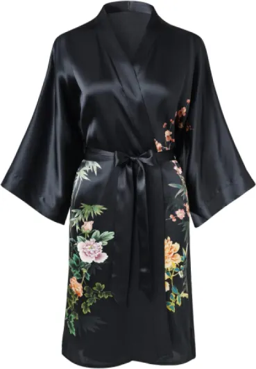 Ledamon Robe Peignoir Kimono Femme Taille unique Noir-b