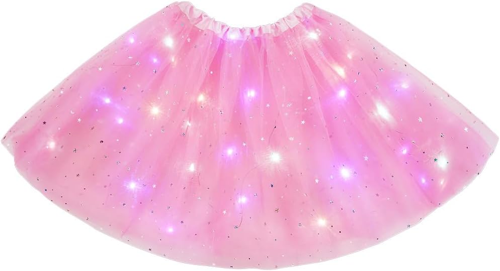 AYBUY Jupe Tutu LED pour Femme, Jupe Tutu en Tulle à Trois Couches avec Doublure Jupe en Tulle pour Femme pour Adultes Adolescent Parti Ballet Danse Fancy Dress Halloween Costume Rose Rose + Doublure