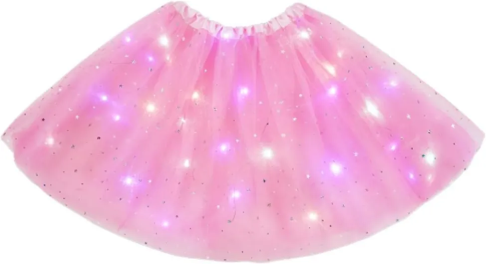 AYBUY Jupe Tutu LED pour Femme, Jupe Tutu en Tulle à Trois Couches avec Doublure Jupe en Tulle pour Femme pour Adultes Adolescent Parti Ballet Danse Fancy Dress Halloween Costume Rose Rose + Doublure