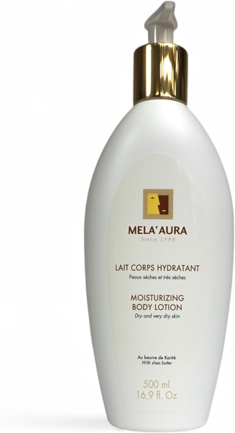 Mela' Aura Lait Corps Hydratant Pour Peaux Noires et Métissées, Hydrate et Nourrit les Peaux Sèches, Texture Onctueuse sans effet gras, 500ml