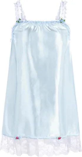 Lingerie Satin efféminé Nuisette Volants Froufrou Dentelle Slip Complet Vêtements de Nuit XXL Bleu Clair